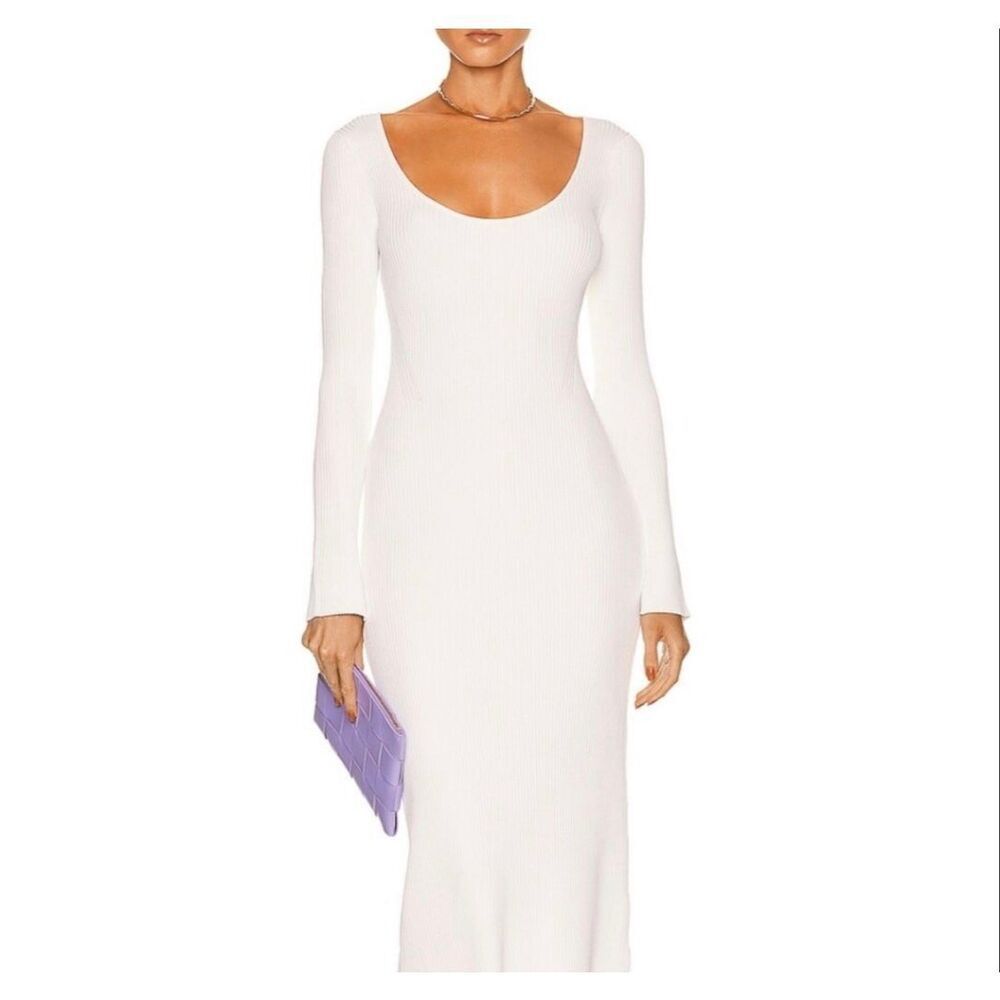 GANNI Ribbed Melange Knit Long Sleeve Midi Dress Size M